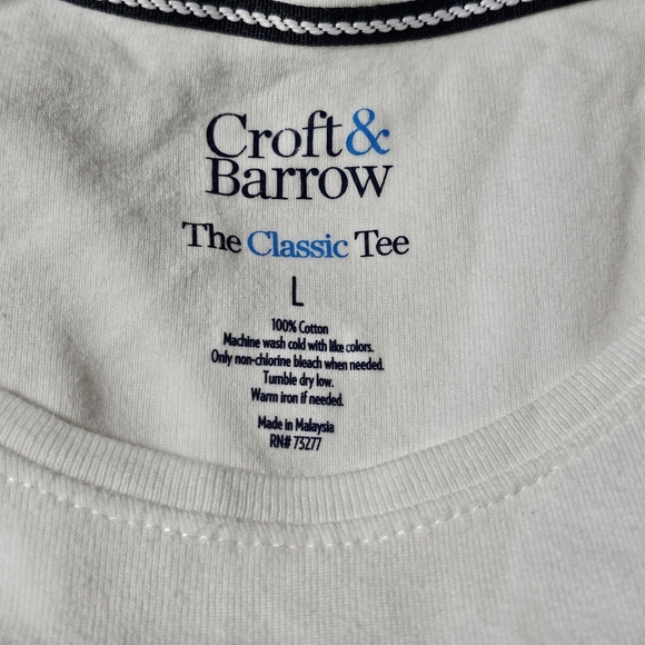 Croft & Barrow The Classic Tee L | White 100% Cotton Casual Essential T-Shirt - Picture 3 of 5
